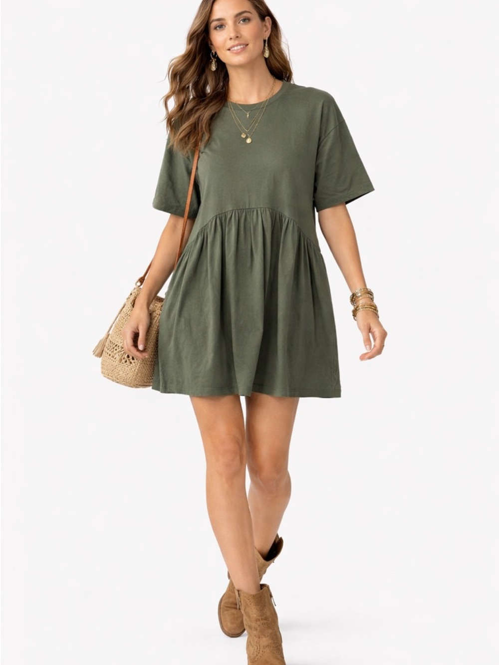 ASOS Maternity Olive Green Short Sleeve Babydoll Mini Dress